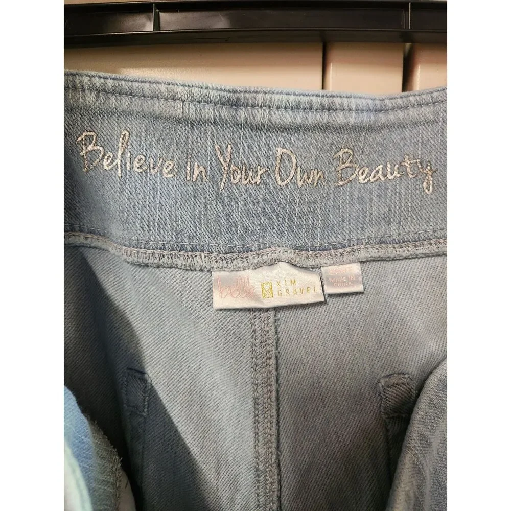 Belle Kim Gravel Believe in Your Beauty Faded Jeans w/ Pearl Accent Size 20WT